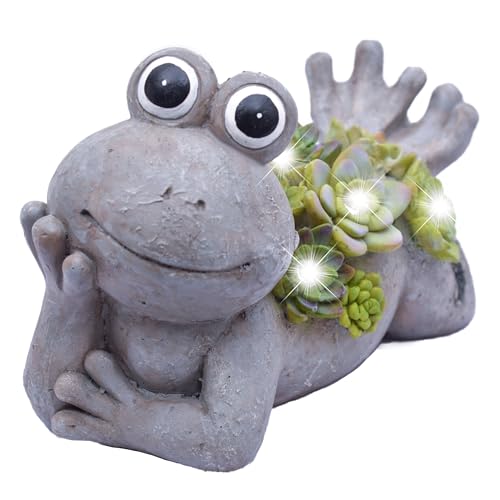 TERESA'S COLLECTIONS Solar Frosch Gartendeko für Draußen LED Solarlecuhte Kunstharz Wasserfest Frosch Wetterfest Gartendeko Figur für Garten Balkon Terasse Fairy Mutter Tochter Geschenk 8cm von TERESA'S COLLECTIONS