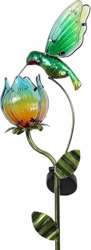 TERESA'S COLLECTIONS Solarlampen für Außen, Gartendeko für draußen Wetterfest,97CM, Solarleuchte Metall Gartenlampe, Kolibri-Blume für Terrasse,Figur Geschenke für Frauen/Mama (M) von TERESA'S COLLECTIONS