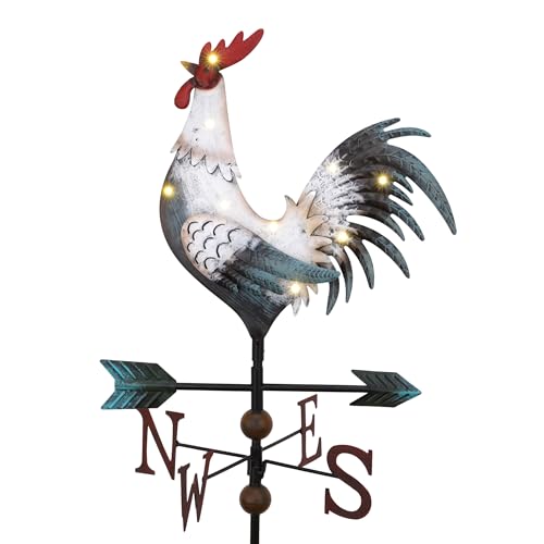 TERESA'S COLLECTIONS Wetterhahn Windfahne,Metall-Hahn Wind Vane 86cm,Weiß Hahn-Wetterfahne,Gartendeko für Draußen,Windrichtungsanzeige Solar Dekoration für Garten,Geschenk für Mama/Papa/Freund TERESA'S COLLECTIONS Wetterhahn Windfahne,Metall-Hahn Wind Vane 86cm,Weiß Hahn-Wetterfahne,Gartendeko für Draußen,Windrichtungsanzeige Solar Dekoration für Garten,Geschenk für Mama/Papa/Freund von TERESA'S COLLECTIONS