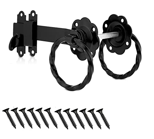 TERF® Heavy Duty Antik Schwarz Twisted Ring Gate Latch Door Lock Ring Handle Garden Gate Door Latch Catch Lock - Wetterschutz für Außentüren Gate Shed Lock mit Befestigungsschraube - 1 Stück von TERF