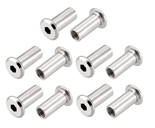 TERF® M6 x 17 mm Gelenkverbindermuttern M6 (6 mm) x 17 mm Zylinderschrauben Steckkopfeinsatz Möbel Sechskant Innensechskant Flachkopf Hutmuttern Alan Key Sleeve Sechskantmutter – 10 Stück von TERF