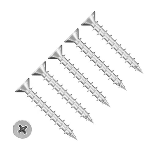 TERF® PVC-Fensterschraube, 4,3 mm x 20 mm, Kreuzschlitz, flacher Senkkopf, Edelstahl, A2 (304), selbstschneidende PVC-Fensterschrauben, 4,3 mm x 20 mm, für PVCu-Fenstertüren, 50 Stück von TERF