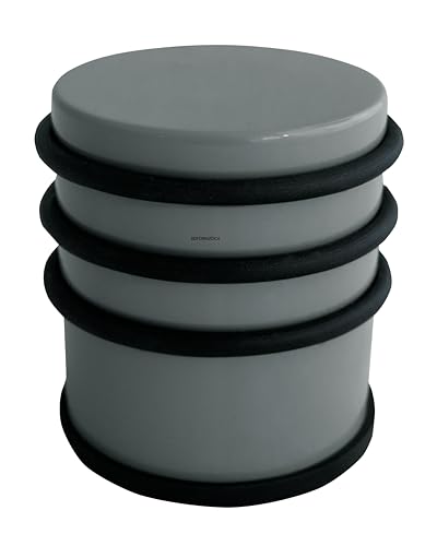 HSI Türstopper Hoch Edelstahl 65 x 75 mm, Grau RAL7048 - Rutschfester Türstopper flach mit drei türschonenden Gummiringen von TERGATO