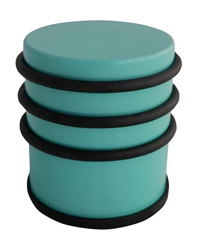 HSI Türstopper Hoch Edelstahl 65 x 75 mm, Türkis RAL5024 - Rutschfester Türstopper flach mit drei türschonenden Gummiringen von TERGATO