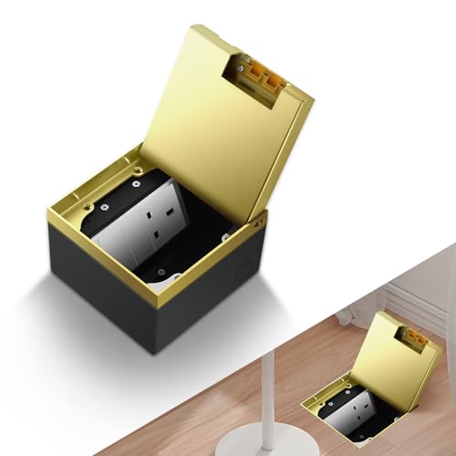 Versteckte Bodensteckdosen-Set, Bodensteckdose mit manipulationssicherer 13-A-Steckdose, korrosionsbeständige Abdeckung für Küche, Büro, öffentliche Bereiche (Gold, 13 A-Receptacle) von TERIUX-S