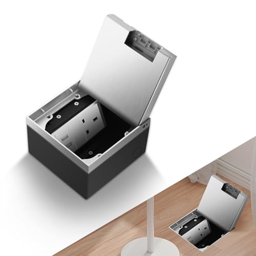 Versteckte Bodensteckdosen-Set, Bodensteckdose mit manipulationssicherer 13-A-Steckdose, korrosionsbeständige Abdeckung für Küche, Büro, öffentliche Bereiche (Silber, 2USB-A) von TERIUX-S