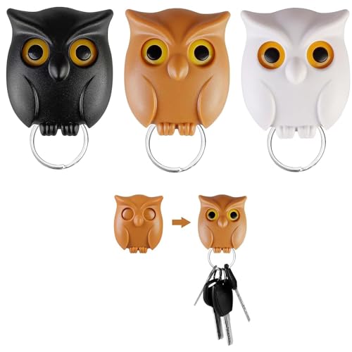 3 Stück Eulen Schlüsselhalter, Night Owl Key Holder Schlüsselhalter für Wand, Automatic Open Close Eyes Owl Key Holder für Zuhause, Eulenschlüsselhalter für Aufhängen von Schlüsseln Zu Hause,im Büro von TERJBG