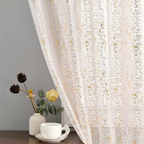 TERLYTEX Durchscheinende Vorhänge, 160 cm Länge, Metallic-Goldfolie, glitzernd, für Schlafzimmer, Privatsphäre, goldfarben, 132 x 160 cm, 2 Schals, Gold/Weiß TERLYTEX Durchscheinende Vorhänge, 160 cm Länge, Metallic-Goldfolie, glitzernd, für Schlafzimmer, Privatsphäre, goldfarben, 132 x 160 cm, 2 Schals, Gold/Weiß von TERLYTEX