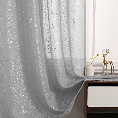 TERLYTEX Durchscheinende Vorhänge, grau, glitzernd, 160 cm Länge, schick, silberfarben, für Schlafzimmer, Stangendurchzug, Fenstervorhänge, Sichtschutz, 132 x 160 cm, 2 Stück, Silber/Grau TERLYTEX Durchscheinende Vorhänge, grau, glitzernd, 160 cm Länge, schick, silberfarben, für Schlafzimmer, Stangendurchzug, Fenstervorhänge, Sichtschutz, 132 x 160 cm, 2 Stück, Silber/Grau von TERLYTEX