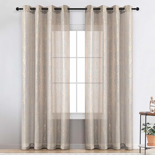 TERLYTEX Durchsichtige Ösen Gardinen, 240 cm lang, metallische Goldfolie, glitzernde, durchsichtige Vorhänge, 2 Paneele-Set für Wohnzimmer, Privatsphäre, Fenster, schimmernd, durchscheinende TERLYTEX Durchsichtige Ösen Gardinen, 240 cm lang, metallische Goldfolie, glitzernde, durchsichtige Vorhänge, 2 Paneele-Set für Wohnzimmer, Privatsphäre, Fenster, schimmernd, durchscheinende von TERLYTEX