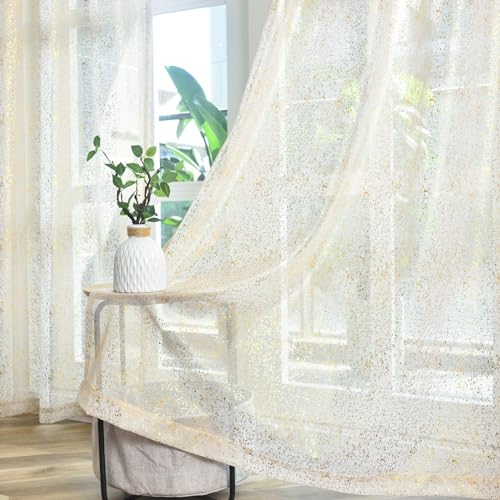 TERLYTEX Durchscheinende Vorhänge für Schlafzimmer, 160 cm Länge, Goldfolie, glitzernd, Taupe, 2 Paneele, Stangendurchzug, Lichtfilterung, Sichtschutz, schimmernd, 132 x 160 cm, Gold/Taupe TERLYTEX Durchscheinende Vorhänge für Schlafzimmer, 160 cm Länge, Goldfolie, glitzernd, Taupe, 2 Paneele, Stangendurchzug, Lichtfilterung, Sichtschutz, schimmernd, 132 x 160 cm, Gold/Taupe von TERLYTEX