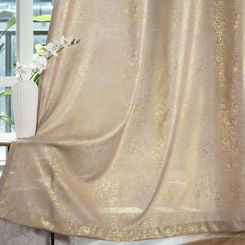 TERLYTEX Gold Vorhänge 213 cm lang für Wohnzimmer 2 Paneele Metallic Goldfolie Druck Glitzer Sparkle Vorhänge für Schlafzimmer Tülle Privatsphäre halbdurchsichtig Schimmernde Vorhänge, 132 x 213 cm, TERLYTEX Gold Vorhänge 213 cm lang für Wohnzimmer 2 Paneele Metallic Goldfolie Druck Glitzer Sparkle Vorhänge für Schlafzimmer Tülle Privatsphäre halbdurchsichtig Schimmernde Vorhänge, 132 x 213 cm, von TERLYTEX
