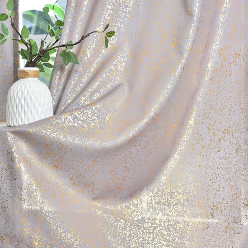 TERLYTEX Grau-goldene Vorhänge, 244 cm Länge, für Wohnzimmer, metallische Goldfolie, Sprühpunkte, goldschimmernd, Vorhänge, mit Ösen, Privatsphäre, 132 x 244 cm, 2 Paneele, Grau Gold TERLYTEX Grau-goldene Vorhänge, 244 cm Länge, für Wohnzimmer, metallische Goldfolie, Sprühpunkte, goldschimmernd, Vorhänge, mit Ösen, Privatsphäre, 132 x 244 cm, 2 Paneele, Grau Gold von TERLYTEX