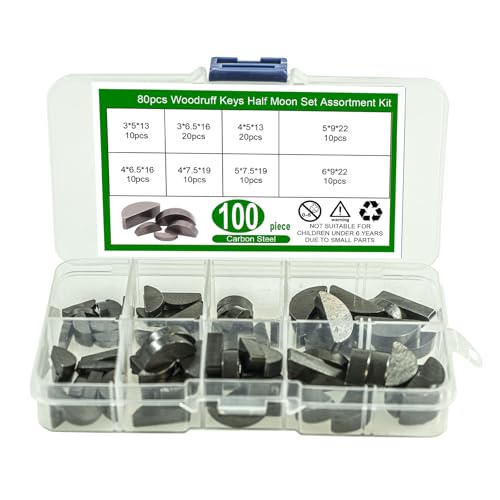 Resistant Woodruff Collection 80Pcs Multiple Size Rotating Shafts with Storage Box for Mechanical Components Industrial Shafts Mounting Keys von TERNCOEW