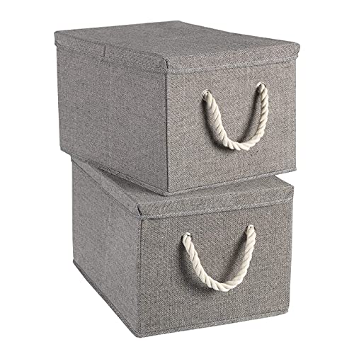 TERRA SELL Hochwertige Aufbewahrungsbox mit Deckel aus Stoff zum Falten mit weißen Seilgriffen, Kordelgriffen/Ordnungsbox/Sortierbox/Faltboxen im 2er-Set 30x25x20cm (grau), von TERRA SELL