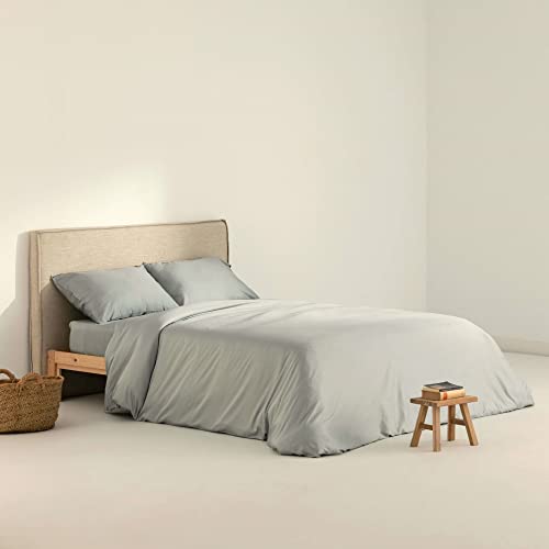 Belum Bettbezug Satin, Fadenzahl 300, für Betten mit 105 cm Breite, Maße: 180 x 220 cm, Farbe: Ultimate Grey | Satin-Bettbezug mit verdeckten Knöpfen. von BL BELUM