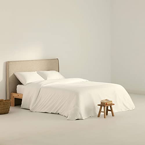 Belum Bettbezug aus Satin, Fadenzahl 300, für 105 Betten, Maße: 180 x 220 cm, Farbe: Weiß, Satin-Bettbezug, Verschluss mit transparenten Knöpfen. von BL BELUM
