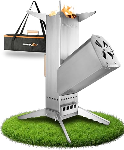TERRADIX® Raketenofen n120 - kochen, braten, grillen - komplett zerlegbar mit Tragetasche- mit Holz oder Kohle befeuerbar von Terradix