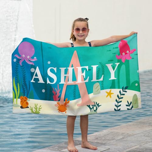 TERRALIX Personalisiert Strandtuch Badetuch mit Namen Kinder Damen, Microfaser Badetuch Stranddecke Schnelltrocknend Beach Towel Handtuch für Reise Schwimmen Sauna Yoga Fitness von TERRALIX