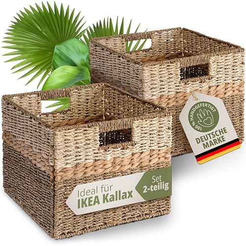 TERRAVIEN Aufbewahrungskorb 2er Set handgefertigt [für KALLAX Regal] Naturmaterial Seegras Wasserhyazinthe Palmblatt I Korb geflochten Korb Aufbewahrung Küche Badezimmer Wohnzimmer Körbe faltbar von TERRAVIEN