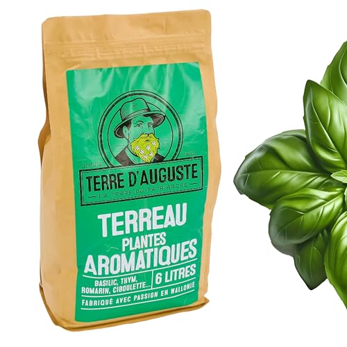 TERRE D'AUGUSTE - blumenerde für aromatische Pflanzen 6L mit wiederverschließbarem reißverschluss - spezifische pflanzerde mit BIOCHAR für topfkräuter - gemüse, basilikum, thymian, rosmarin, ... von TERRE D'AUGUSTE LA TERRE DU PATRIARCHE DEPUIS 1920