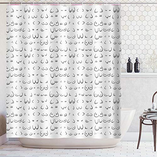 TERSUM Sexy Duschvorhang, Brüste, feminin, Badezimmervorhang, Heimdekoration, Polyestergewebe, maschinenwaschbar, Sichtschutzvorhang mit Haken (152 x 183 cm) von TERSUM