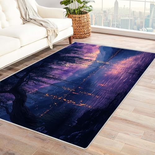 TERUEA 3D Buntes Teppich Mysteriöse lila Bäume Tier Schlafzimmer Dekor Modern 3D Druck Teppiche Weiche Flanell Zimmer Teppiche KücheEsszimmer Bodenmatte(Helles Grauviolett)-60x90cm von TERUEA