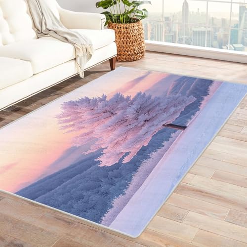 TERUEA 3D-Illusionsteppich, rutschfest Eine hohe Kiefer Steht allein, 3D Optische Täuschung Teppiche Fußmatte Flanell, Stereo Vision rutschfeste Visuelle Dekoration,(Weiß)-210x300cm von TERUEA