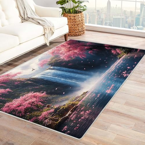 TERUEA 3D-Illusionsteppich, rutschfest Lila Blüte auf Vase für Wohnzimmer Schlafzimmer Dekor Teppiche Weiche Flanell KücheEsszimmer Bodenmatte(Violett)-150x210cm von TERUEA