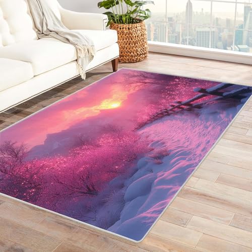 TERUEA 3D Muster Buntes Druck EIN rosa Himmel, Berge in der Ferne. Teppiche Rutschfester Weich Carpet Bodenmatte Fußmatte für Jugendzimmer Esszimmer Schlafzimmer(Rosa)-90x120cm von TERUEA