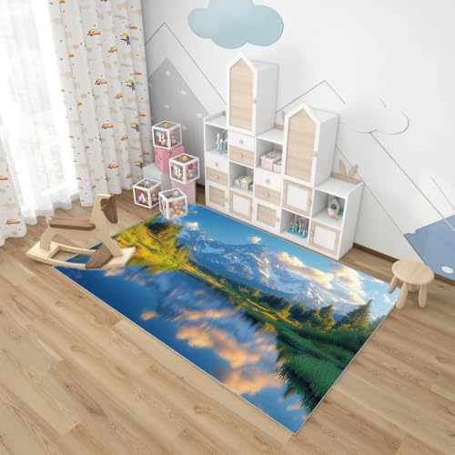 TERUEA 3D Muster Buntes Druck Gebirge Teppiche Wohnzimmer 3D Große Fläche Teppiche Schlafzimmer Dekor Anti-Rutsch-Bodenmatte.(Blaugrün)-240x300cm von TERUEA
