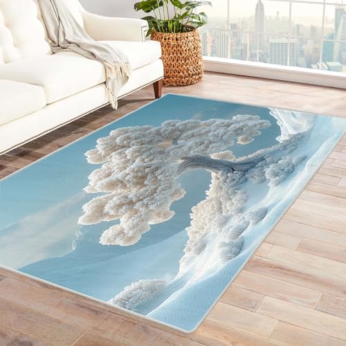 TERUEA 3D Rechteck Bereich Teppich Bäume im chinesischen Stil, Tier Lumpen Schlafzimmer Dekor Modern 3D Druck Teppiche Bodenmatte(Weiß)-210x270cm von TERUEA
