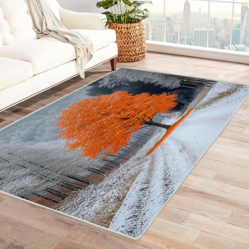 TERUEA 3D Rechteck Bereich Teppich EIN einzelner Orangenbaum Steht vor einem Baum, Teppiche Wohnzimmer 3D Große Fläche Warm Teppiche Schlafzimmer Dekor Anti-Rutsch-Bodenmatte,(Orange)-150x210cm von TERUEA