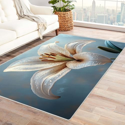 TERUEA 3D Style Teppich Eine wunderschöne Blume 3D Optische Täuschung Teppiche Fußmatte Flanell, Stereo Vision rutschfeste Visuelle Dekoration,(Aprikose)-210x270cm von TERUEA