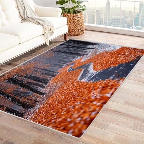 TERUEA 3D Style Teppich Orangefarbene Blätter sind mit fallenden Blättern bedeckt, Muster Teppiche Schlafzimmer Dekor Modern 3D Druck Lumpen KücheEsszimmer Bodenmatte(Orange)-210x300cm von TERUEA