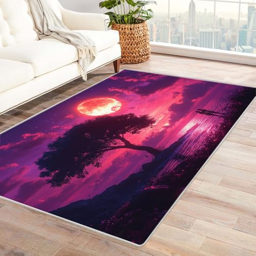 TERUEA 3D Täuschung Teppich Lila ist wunderschön Sky Tree Muster Teppiche Schlafzimmer Dekor Modern 3D Druck Weiche Flanell KücheEsszimmer Bodenmatte(Mittleres Fuchsia)-240x300cm von TERUEA