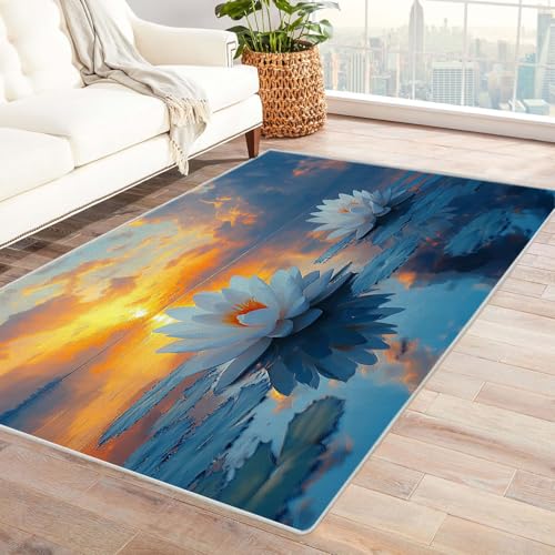 TERUEA 3D Teppich, Pfirsichblüten im Frühling Personalisierte Fußmatte Rutschfester Türvorleger mit 3D-Landschaftsdruck,(Hellrosa)-210x270cm von TERUEA