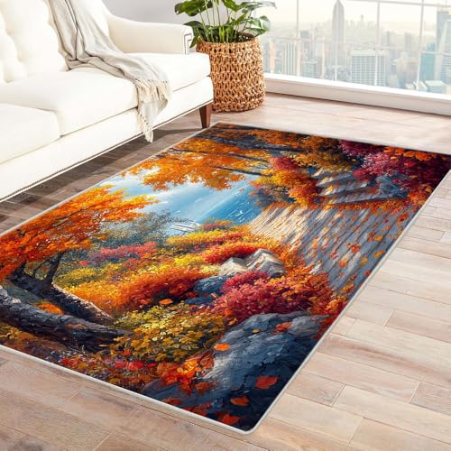 TERUEA 3D Teppich, Schöne Landschaftsgemälde Badematte Rutschfester BadezimmerTeppiche BadTeppiche, Garnieren Sie die Stimmung(Orange)-150x210cm von TERUEA