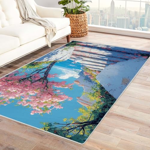 TERUEA 3D Teppich, Weiße Treppen, flankiert von weißen Mauern. Teppiche rutschfest 3D Optische Täuschungen Bodenmatte für Esszimmer Zuhause Schlafzimmer Zimmer Dekor(Grau)-150x210cm von TERUEA