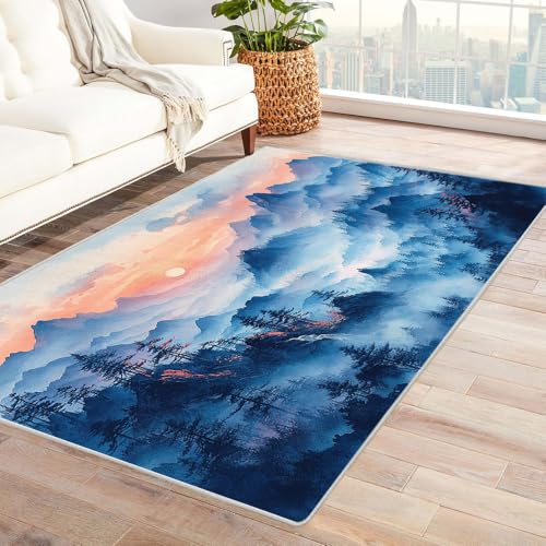 TERUEA 3D Tier Muster Cartoon Teppiche Chinesische Tuschemalerei 3D Teppiche Fußmatte Flanell, Stereo Vision rutschfeste Visuelle Dekoration,(blau)-150x210cm von TERUEA