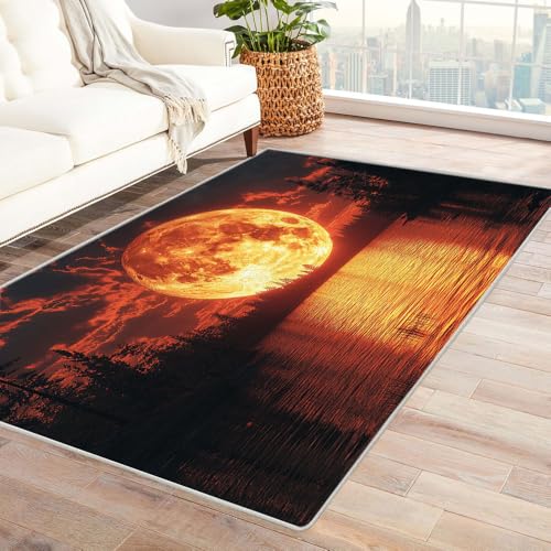TERUEA 3D Tier Muster Cartoon Teppiche Riesiger Mond Teppiche rutschfeste Fußmatte Wohnzimmer Eingang Bodenmatte(Orange)-240x300cm von TERUEA