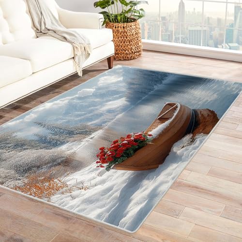 TERUEA 3D Visual Style Decorative Carpet, Am Ufer eines Bergsees. Maschinenwaschbarer Teppiche rutschfeste Unterseite Geeignet für Bäder Küchen Eingangsbereiche(Weiß)-180x270cm von TERUEA