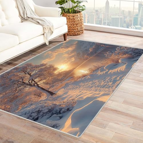 TERUEA 3D Visual Style Decorative Carpet, Szene und EIN einzelner Baum. Personalisierte Fußmatte Rutschfester Türvorleger mit 3D-Landschaftsdruck,(Weiß)-90x120cm von TERUEA