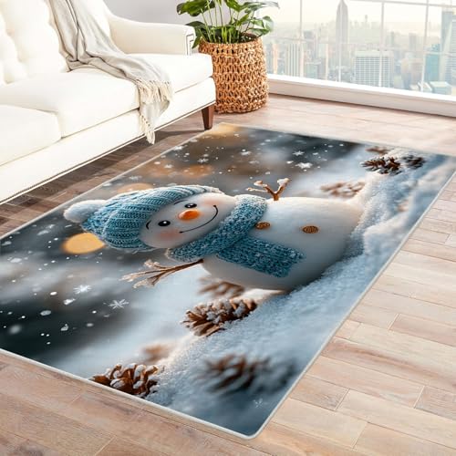 TERUEA Anime Living Teppich EIN Schneemann Steht verspielt in der Mitte. Badematte Rutschfester BadezimmerTeppiche BadTeppiche, Garnieren Sie die Stimmung(Weiß)-90x120cm von TERUEA