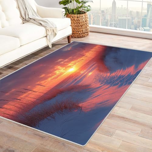 TERUEA Anime Living Teppich Sonnenuntergang am Strand Badematte Rutschfester BadezimmerTeppiche BadTeppiche, Garnieren Sie die Stimmung(rot)-210x300cm von TERUEA