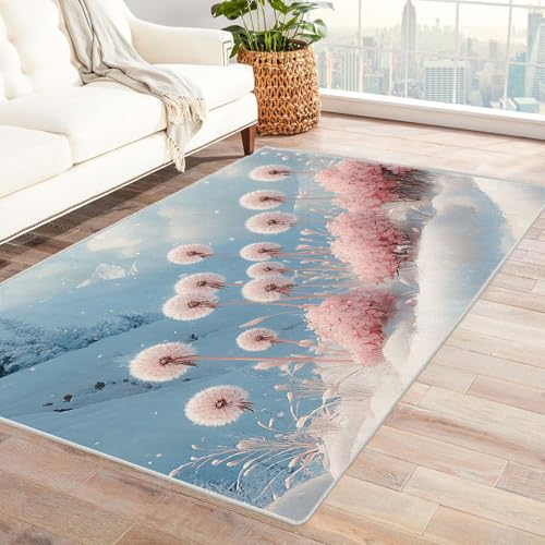 TERUEA Anime Living Teppich Zarte Löwenzahnblüten. Teppiche Wohnzimmer 3D Große Fläche Warm Teppiche Kinder Schlafzimmer Dekor Anti-Rutsch-Bodenmatte.(Rosa)-180x270cm von TERUEA