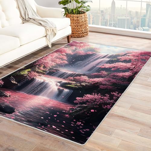 TERUEA Badematte (3D-Muster) EIN Atemberaubendes Wasserfallbild. Junge Geschenk MäDchen Teenager Schlafzimmer Thema Deko Rug Kinderzimmer Wohnzimmer Carpet Farbe Anti-Rutsch(Rosa)-90x150cm von TERUEA