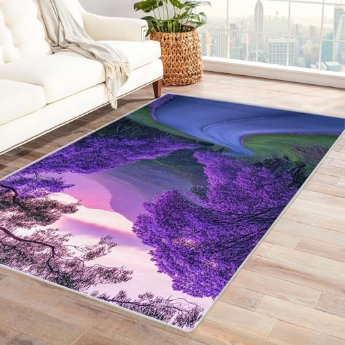 TERUEA Badematte (3D-Muster) Schöne gewundene Straße gesäumt von Bäumen. Teppiche Wohnzimmer 3D Große Fläche Warm Teppiche Kinder Schlafzimmer Dekor Anti-Rutsch-Bodenmatte.(Lila)-180x240cm von TERUEA
