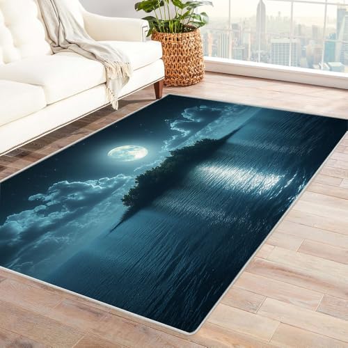TERUEA Badematte (3D-Muster) Wasser auf der Mondinsel Junge Geschenk MäDchen Teenager Schlafzimmer Thema Deko Rug Zimmer Wohnzimmer Carpet Farbe Anti-Rutsch(Silber)-150x180cm von TERUEA