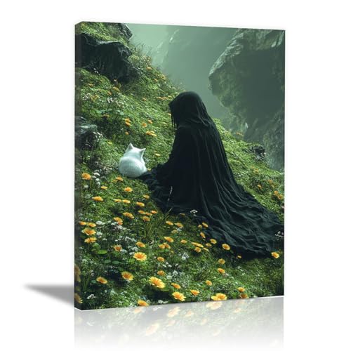 TERUEA Bilder auf Leinwand Leinwandbild Frau Ein Junge in Overall und Hut elegant Groß Wanddeko Bild Schlafzimmer Küche Deko Wandbilder Dekoration Art(Gelb)-30x45cm1 Gerahmt von TERUEA